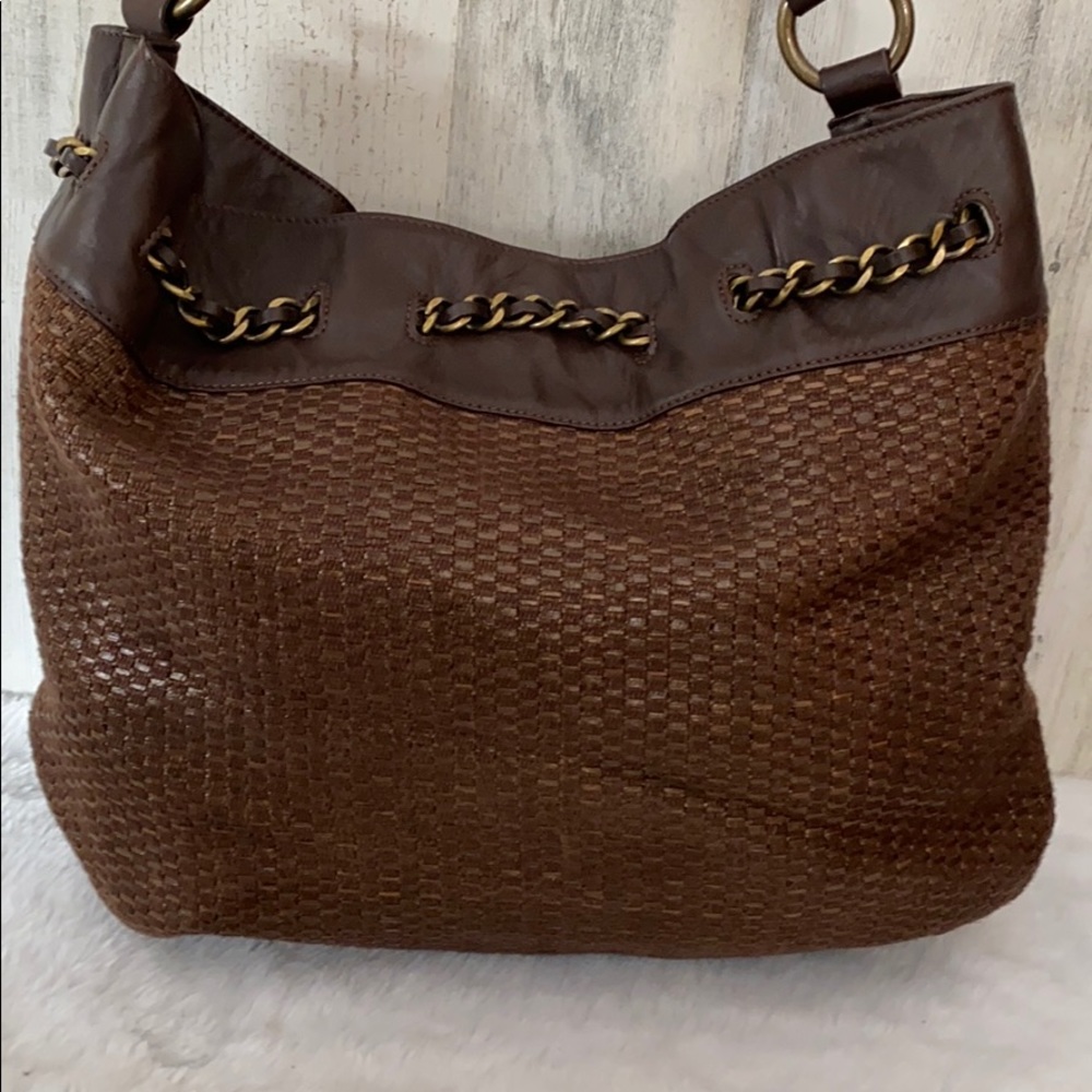 Talbots Brown Weave Chain Leather Shoulder Bag.